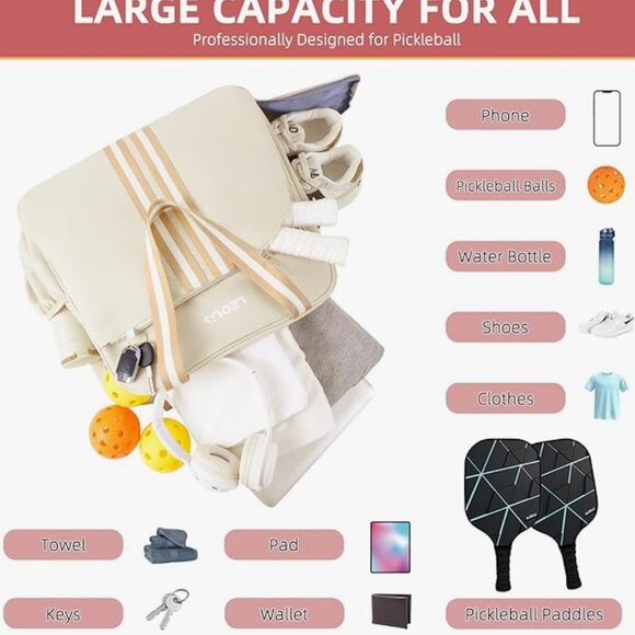 BNIP Beige Pickleball Equipment Bag with backpack or handles - Picture 6 of 9